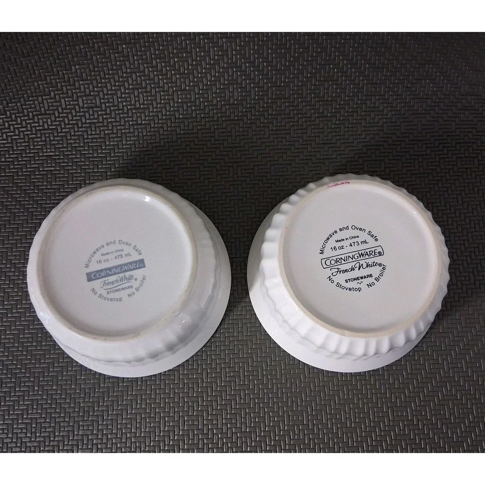 Set of 2 Corning Ware French White Casserole Bowls Ramekins Dishes 16oz-473mL ea